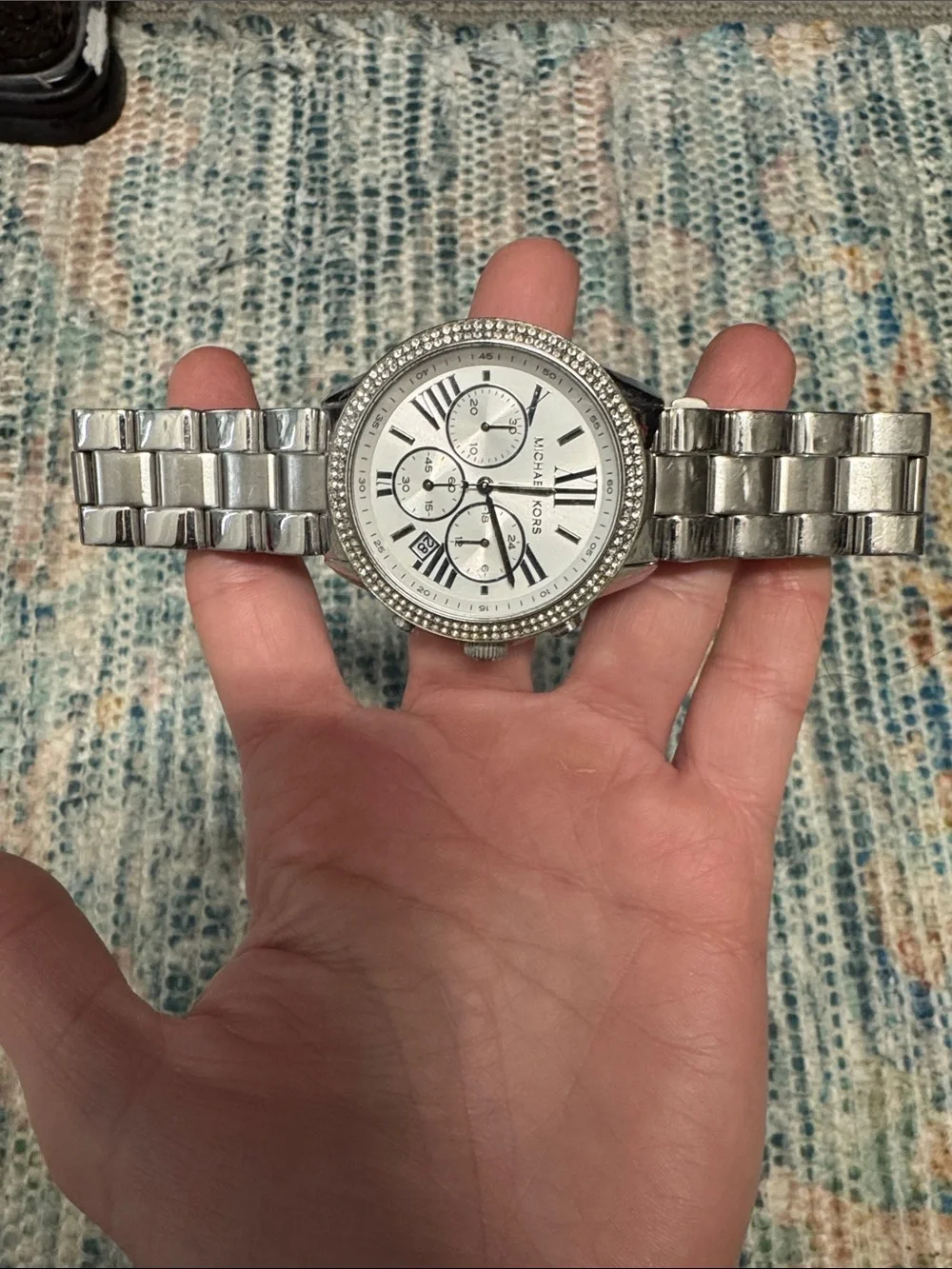Michael Kors Silver-Tone Crystal Bezel Chronograph Watch